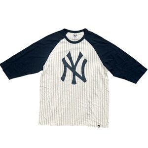 NWT '47 New York Yankees White Pinstripe Navy Raglan Shirt